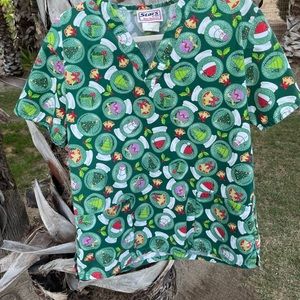 Stars scrub top snow globe globes Christmas  Holiday size small